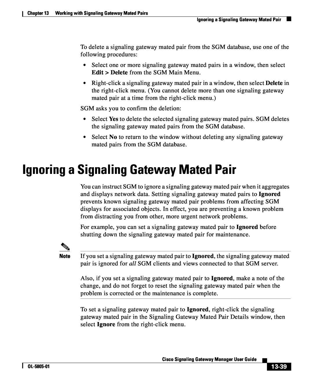 Cisco Systems OL-5805-01 manual Ignoring a Signaling Gateway Mated Pair, 13-39 