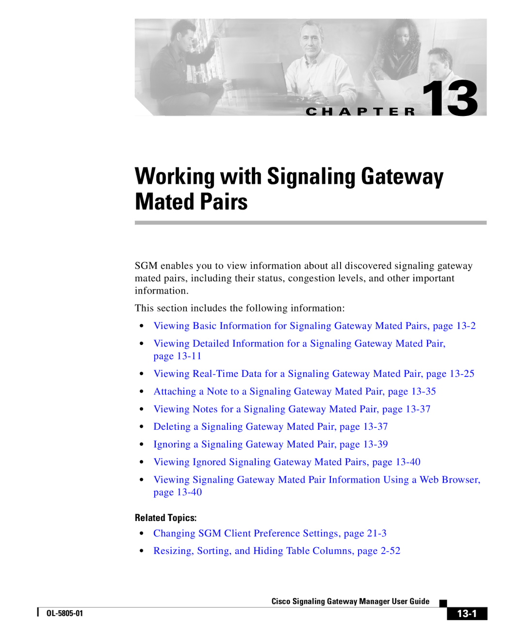 Cisco Systems OL-5805-01 manual Working with Signaling Gateway Mated Pairs, 13-1 