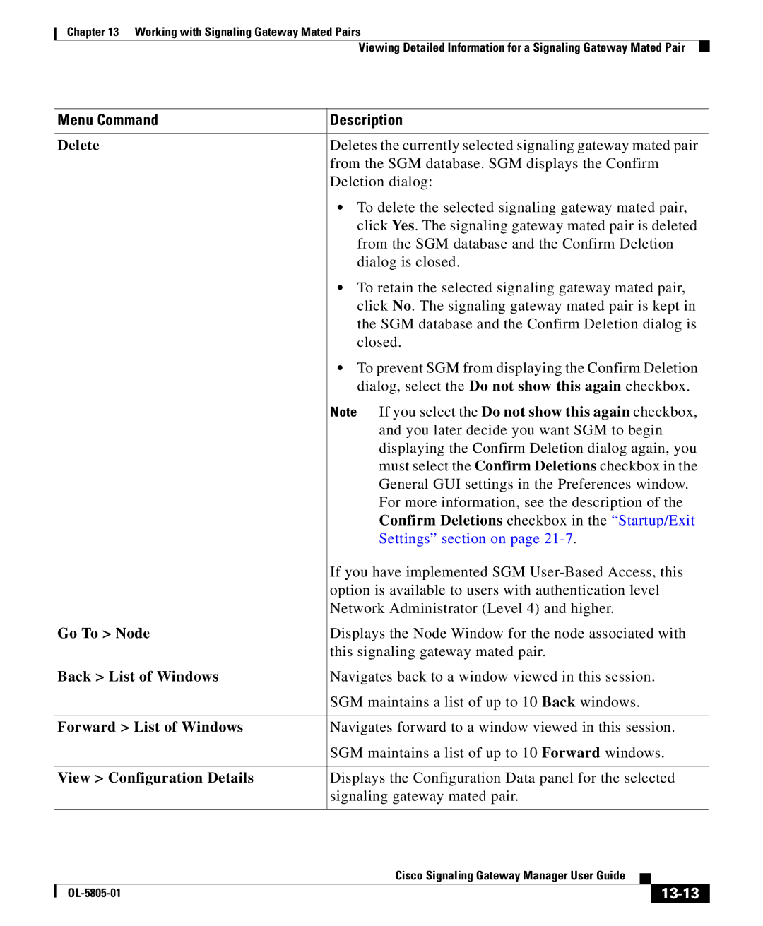 Cisco Systems OL-5805-01 manual Delete, 13-13 