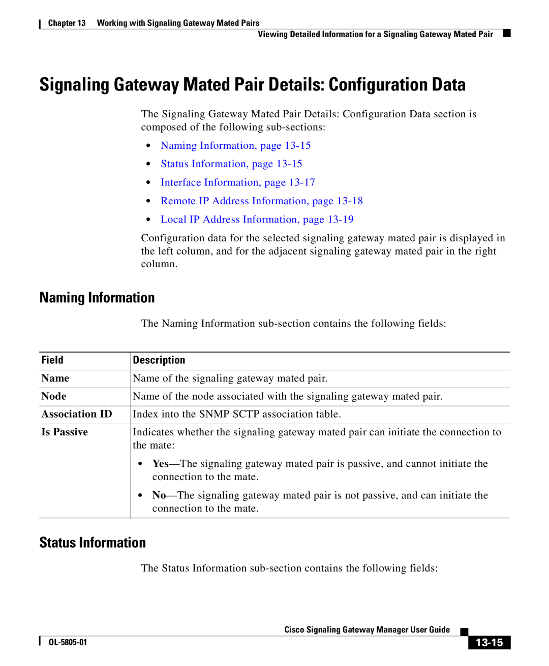 Cisco Systems OL-5805-01 manual Naming Information, Status Information, Association ID, Is Passive, 13-15 