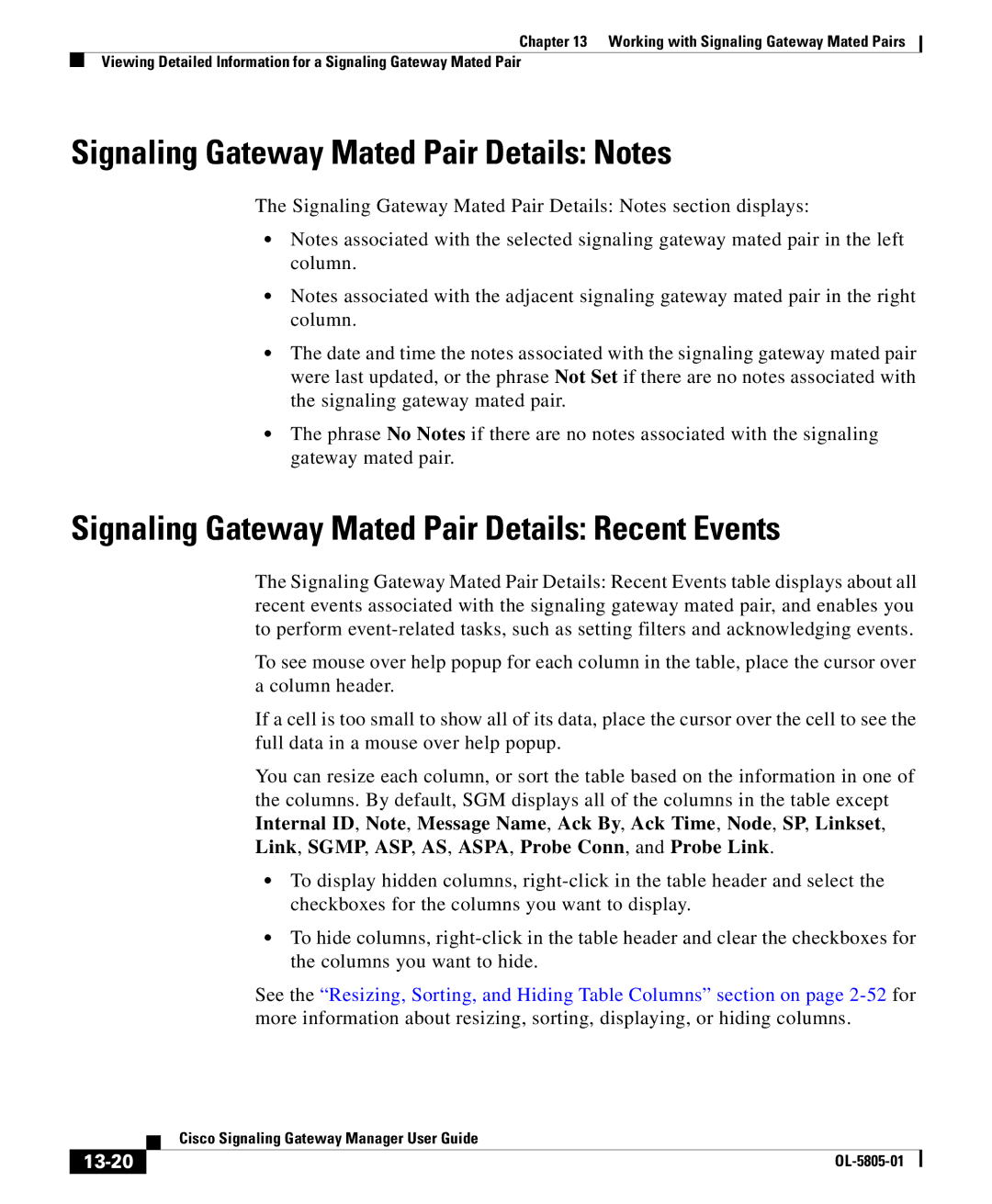 Cisco Systems OL-5805-01 Signaling Gateway Mated Pair Details Notes, Signaling Gateway Mated Pair Details Recent Events 