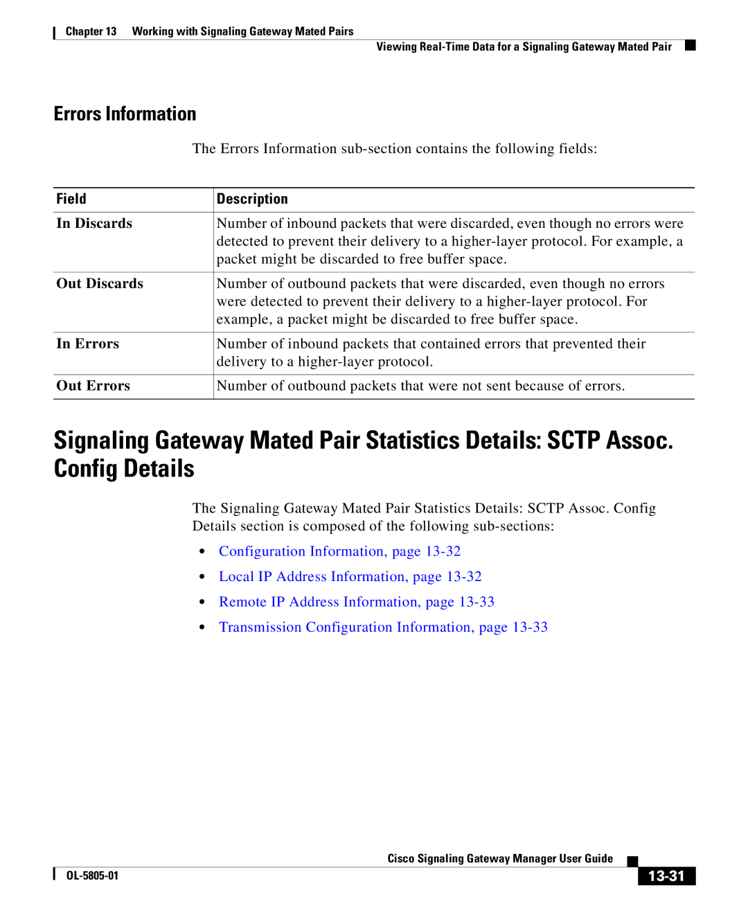 Cisco Systems OL-5805-01 manual Errors Information, 13-31 