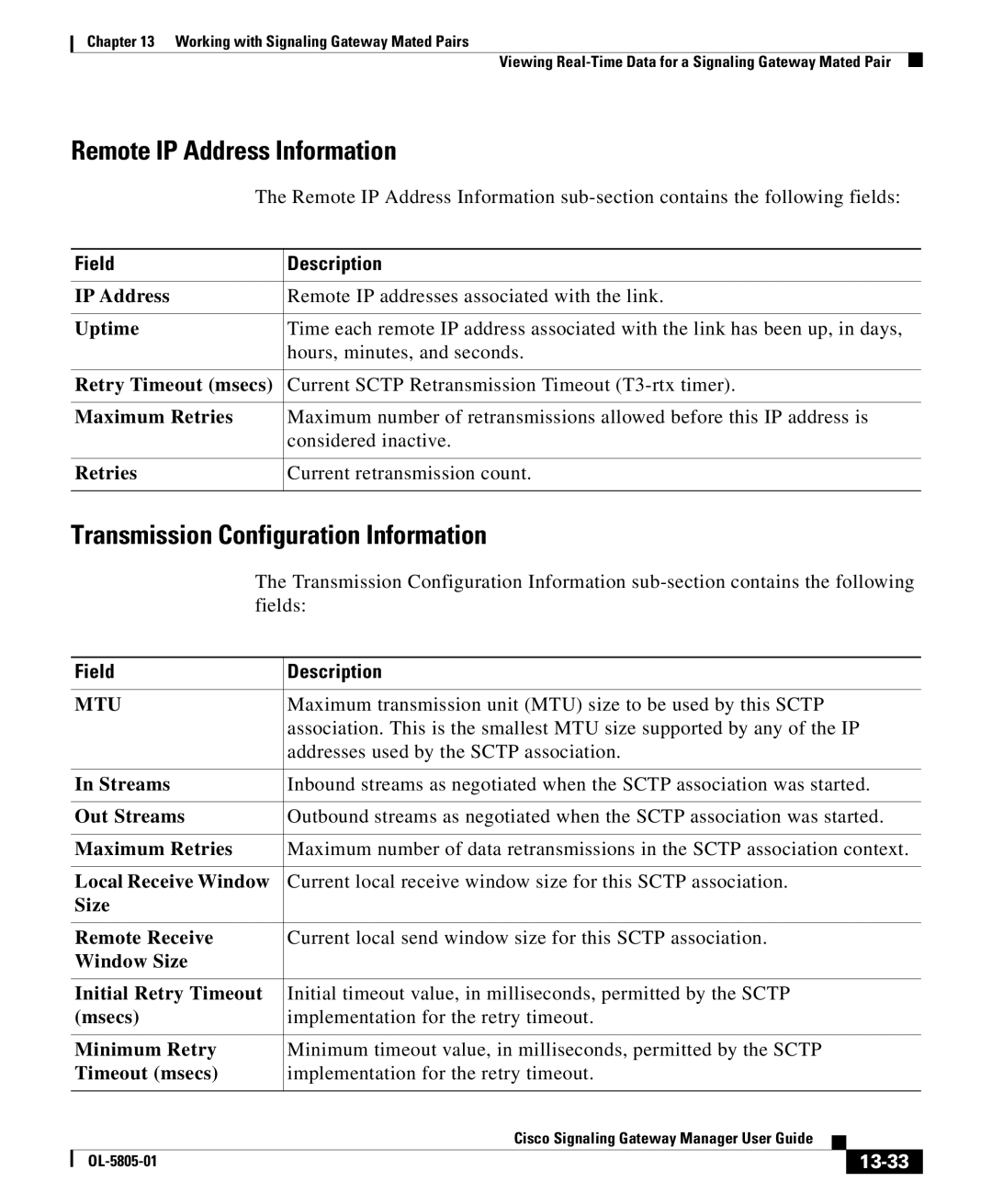 Cisco Systems OL-5805-01 manual Transmission Configuration Information, 13-33 