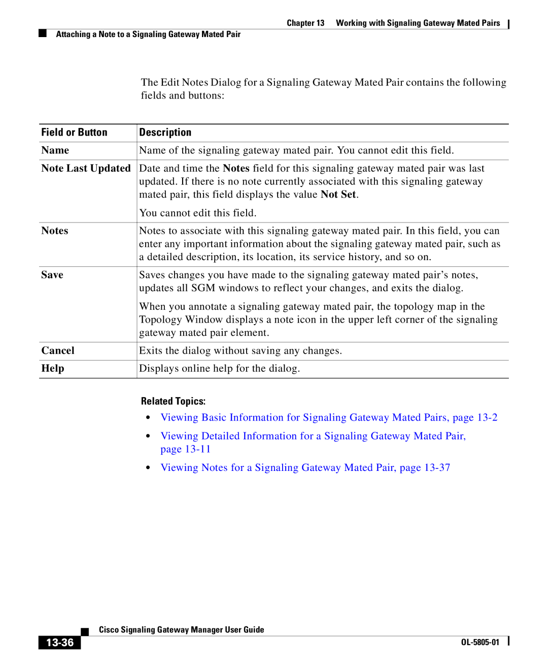 Cisco Systems OL-5805-01 manual Save, Cancel, Help, 13-36 