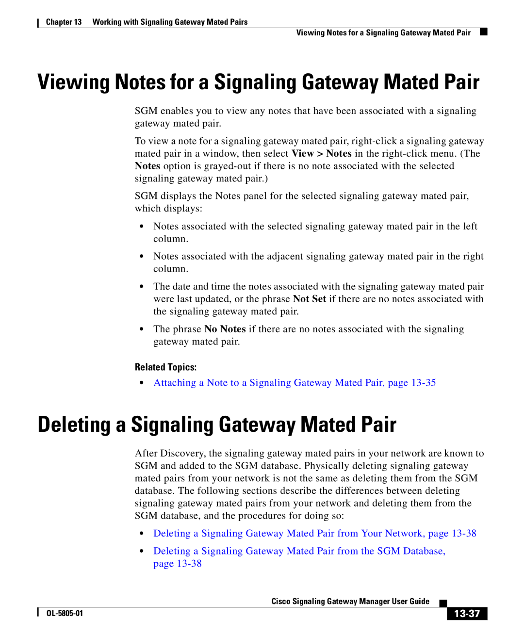 Cisco Systems OL-5805-01 manual Viewing Notes for a Signaling Gateway Mated Pair, 13-37 