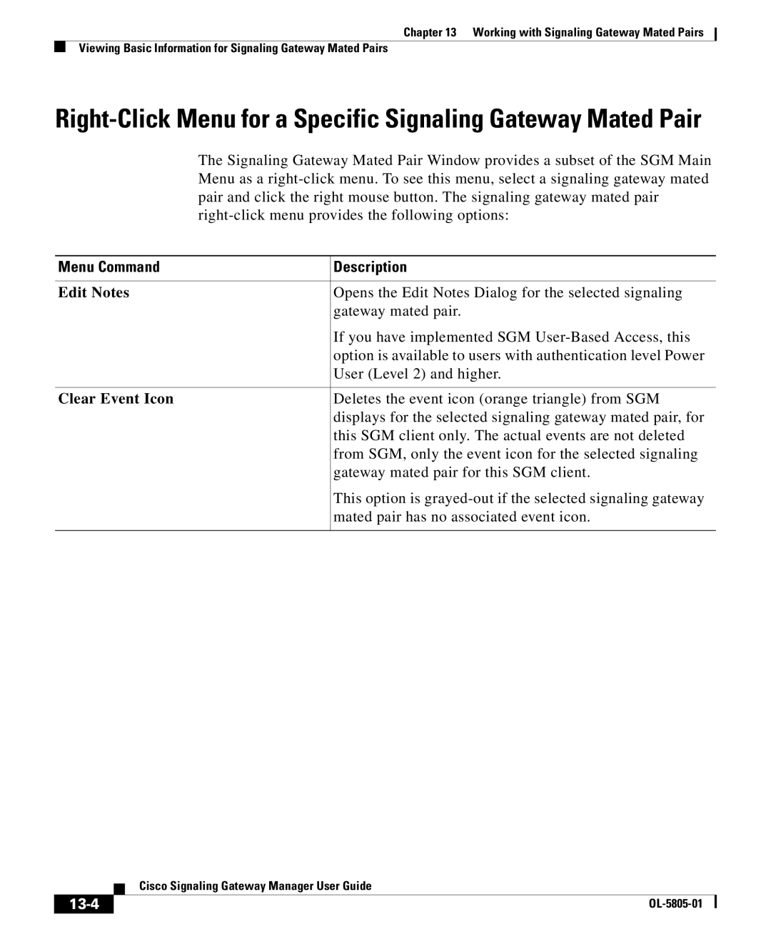 Cisco Systems OL-5805-01 manual Edit Notes, Clear Event Icon, 13-4 