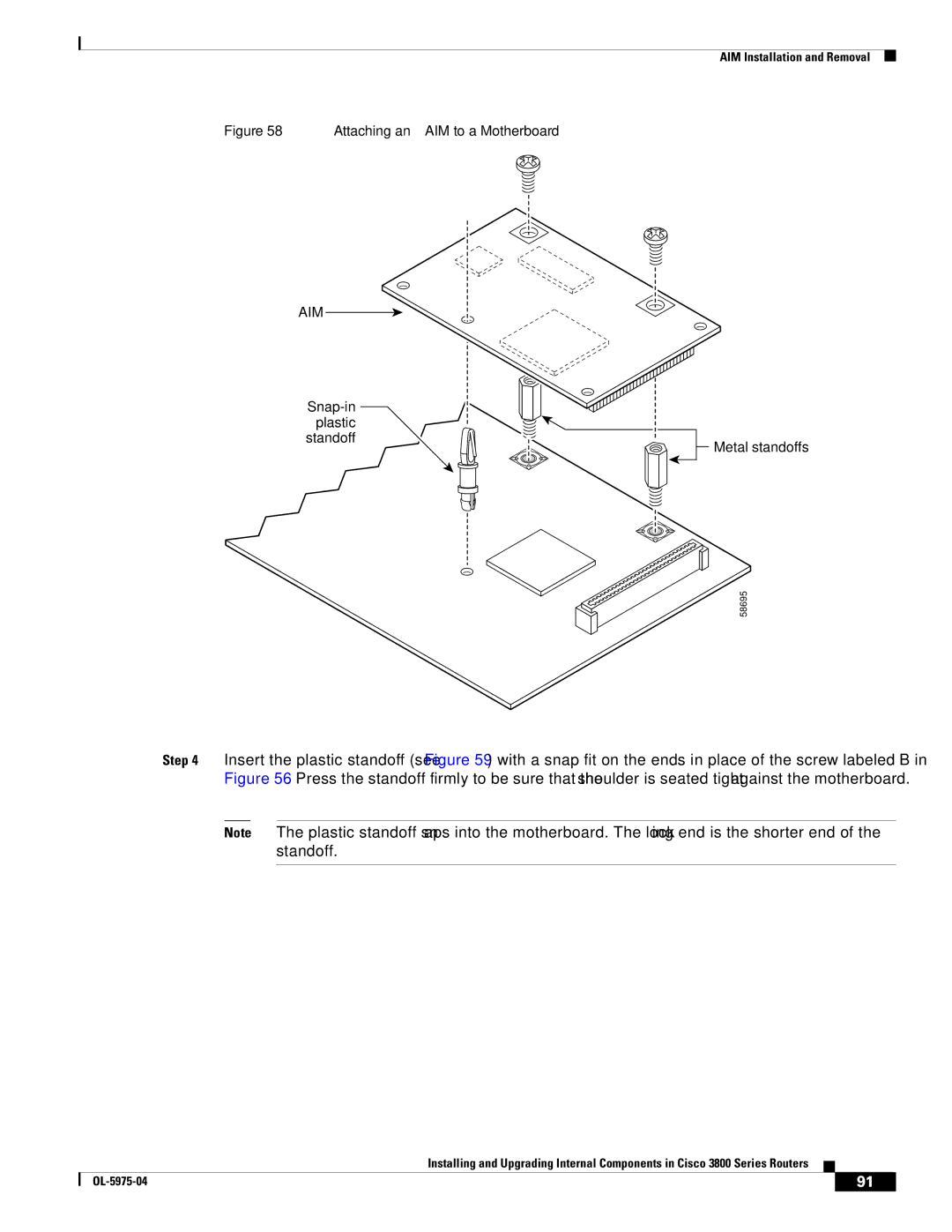 Cisco Systems OL-5965-01 warranty Attaching an AIM to a Motherboard 