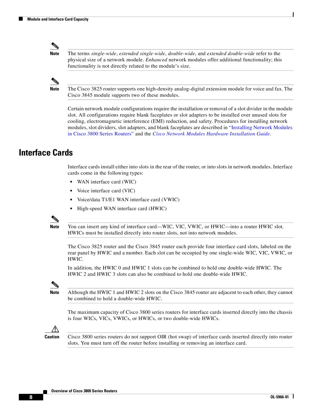 Cisco Systems OL-5965-01 warranty Interface Cards 