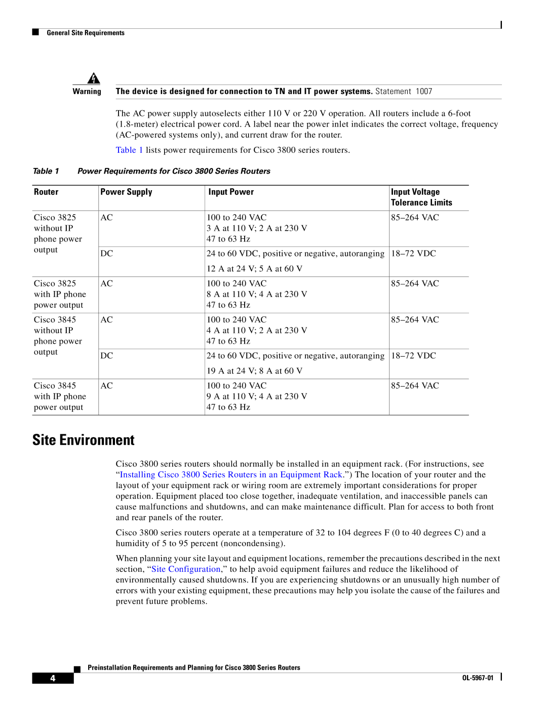 Cisco Systems OL-5965-01 warranty Site Environment 