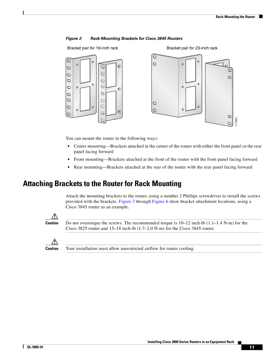 Cisco Systems OL-5965-01 Attaching Brackets to the Router for Rack Mounting, Rack-Mounting Brackets for Cisco 3845 Routers 