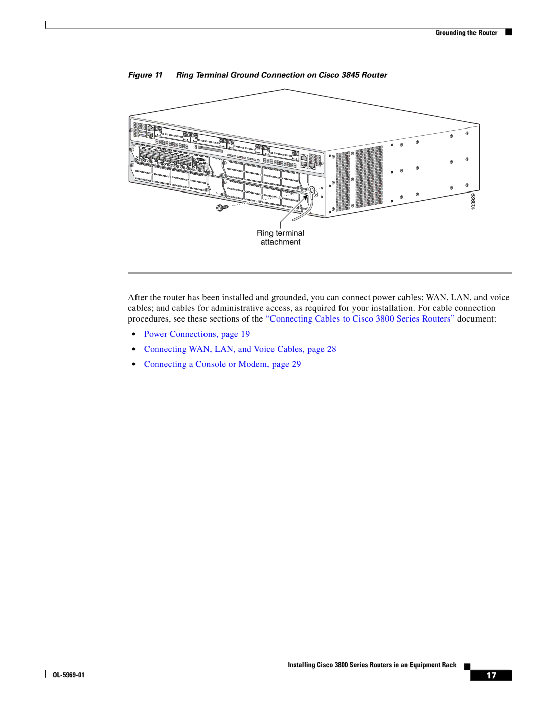 Cisco Systems OL-5965-01 warranty Ring Terminal Ground Connection on Cisco 3845 Router 