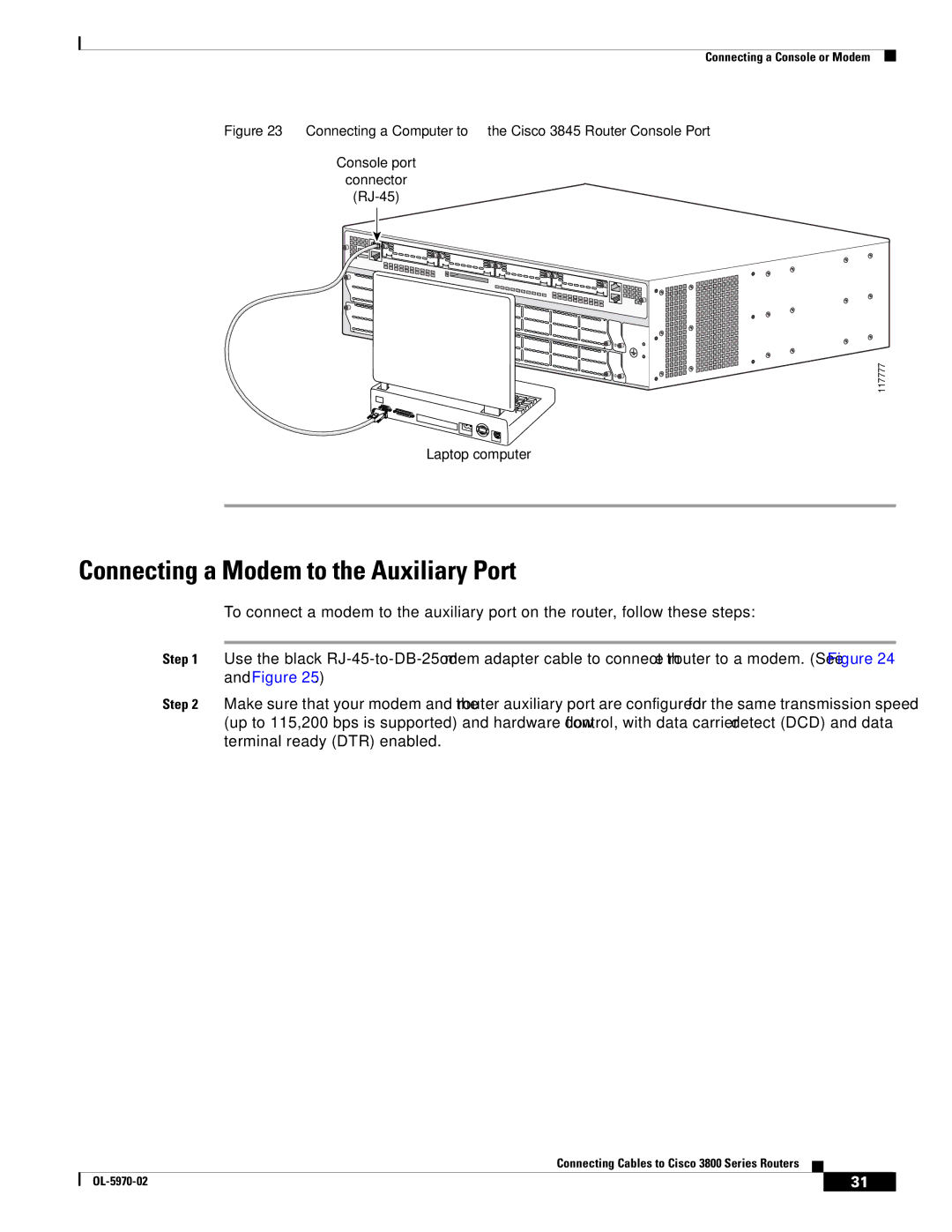 Cisco Systems OL-5965-01 warranty Connecting a Modem to the Auxiliary Port 