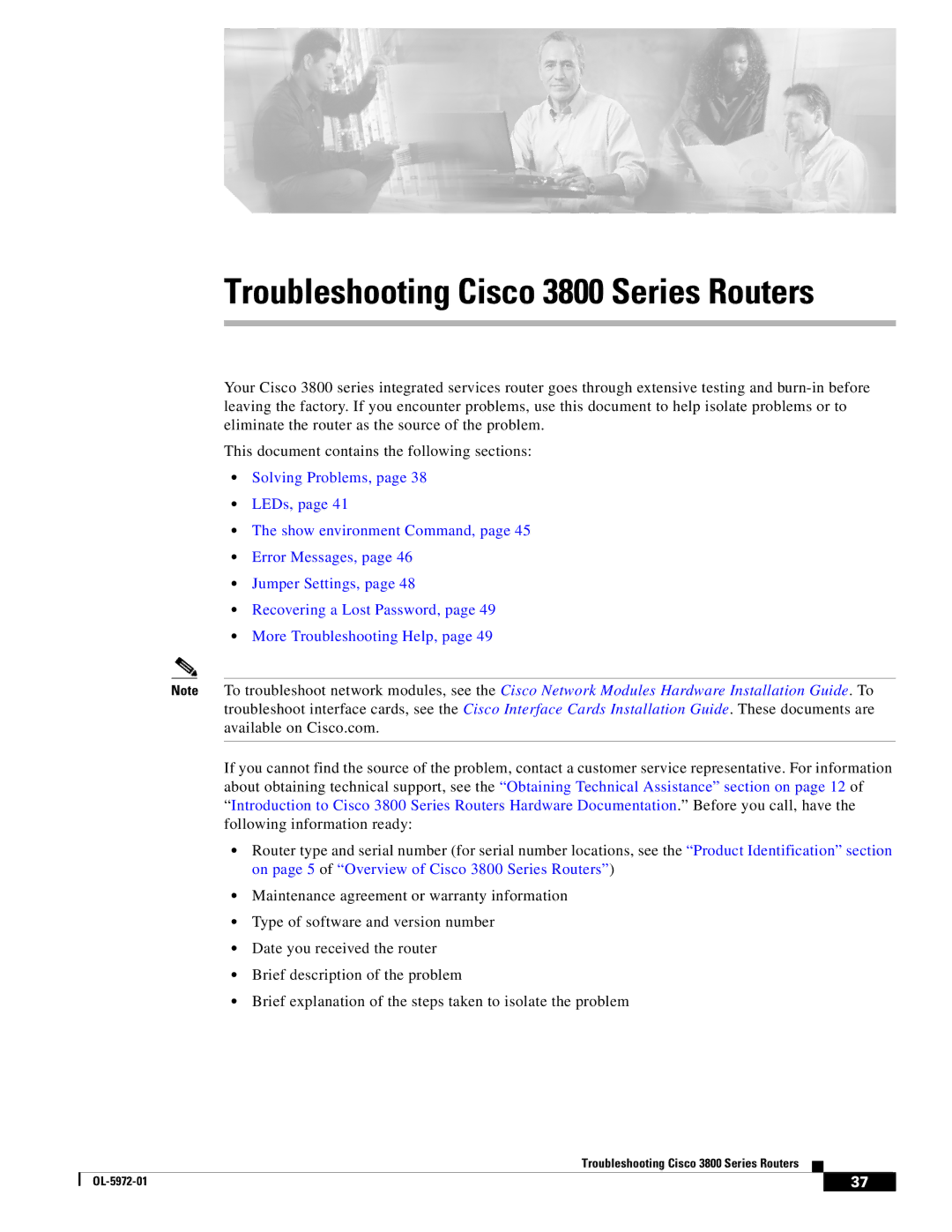 Cisco Systems OL-5965-01 warranty Troubleshooting Cisco 3800 Series Routers 