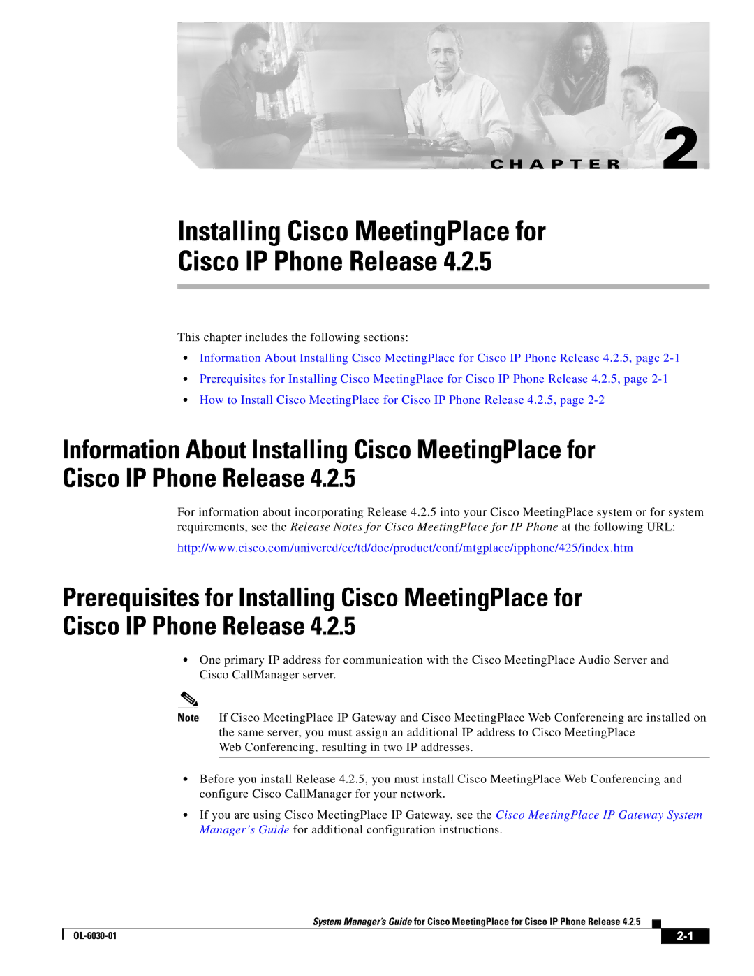 Cisco Systems OL-6030-01 manual Installing Cisco MeetingPlace for Cisco IP Phone Release 