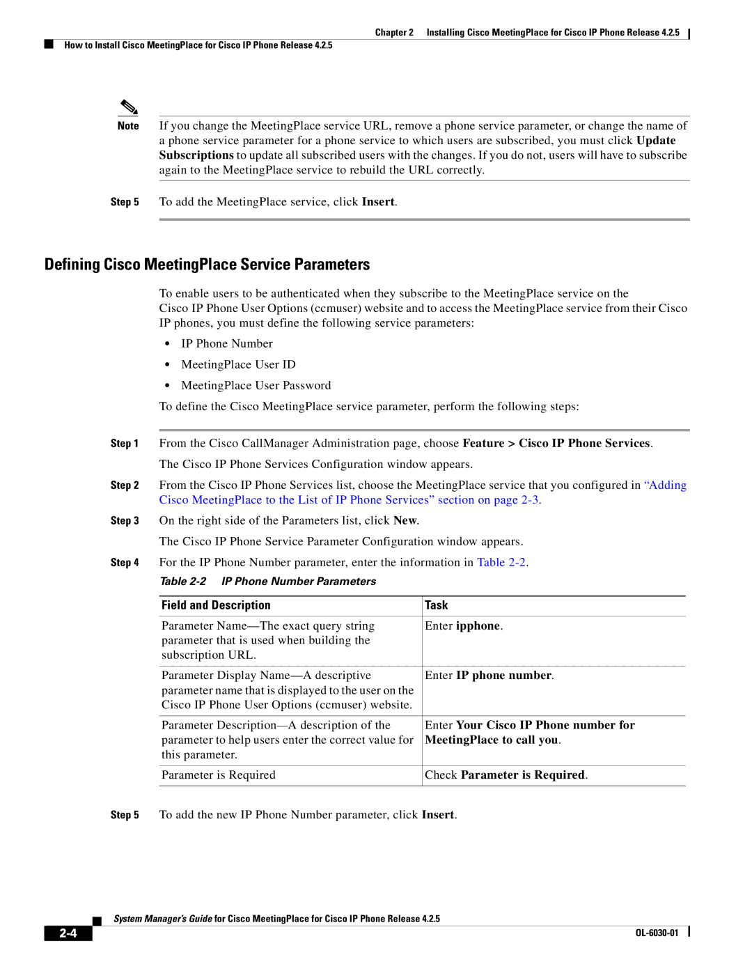 Cisco Systems OL-6030-01 Defining Cisco MeetingPlace Service Parameters, Enter IP phone number, MeetingPlace to call you 