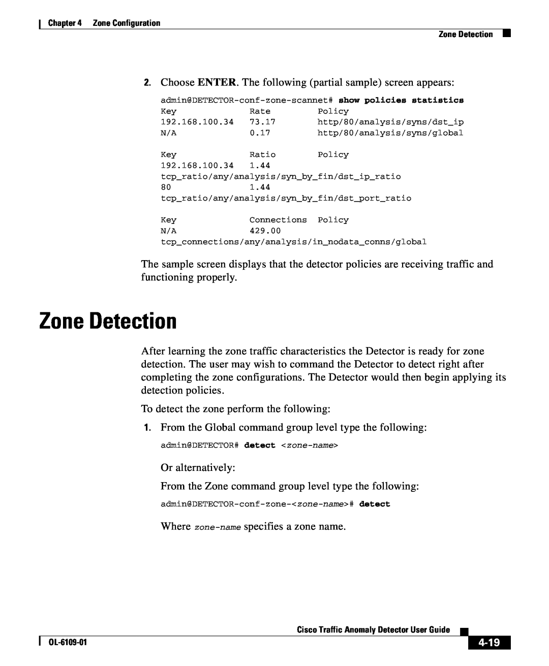 Cisco Systems OL-6109-01 manual Zone Detection, 4-19 