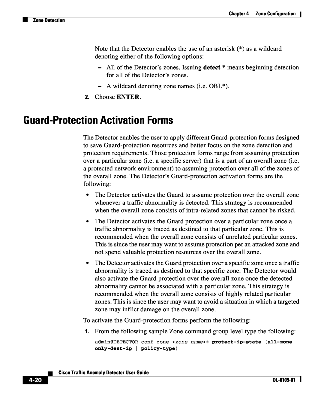 Cisco Systems OL-6109-01 manual Guard-Protection Activation Forms, 4-20, only-dest-ip policy-type 