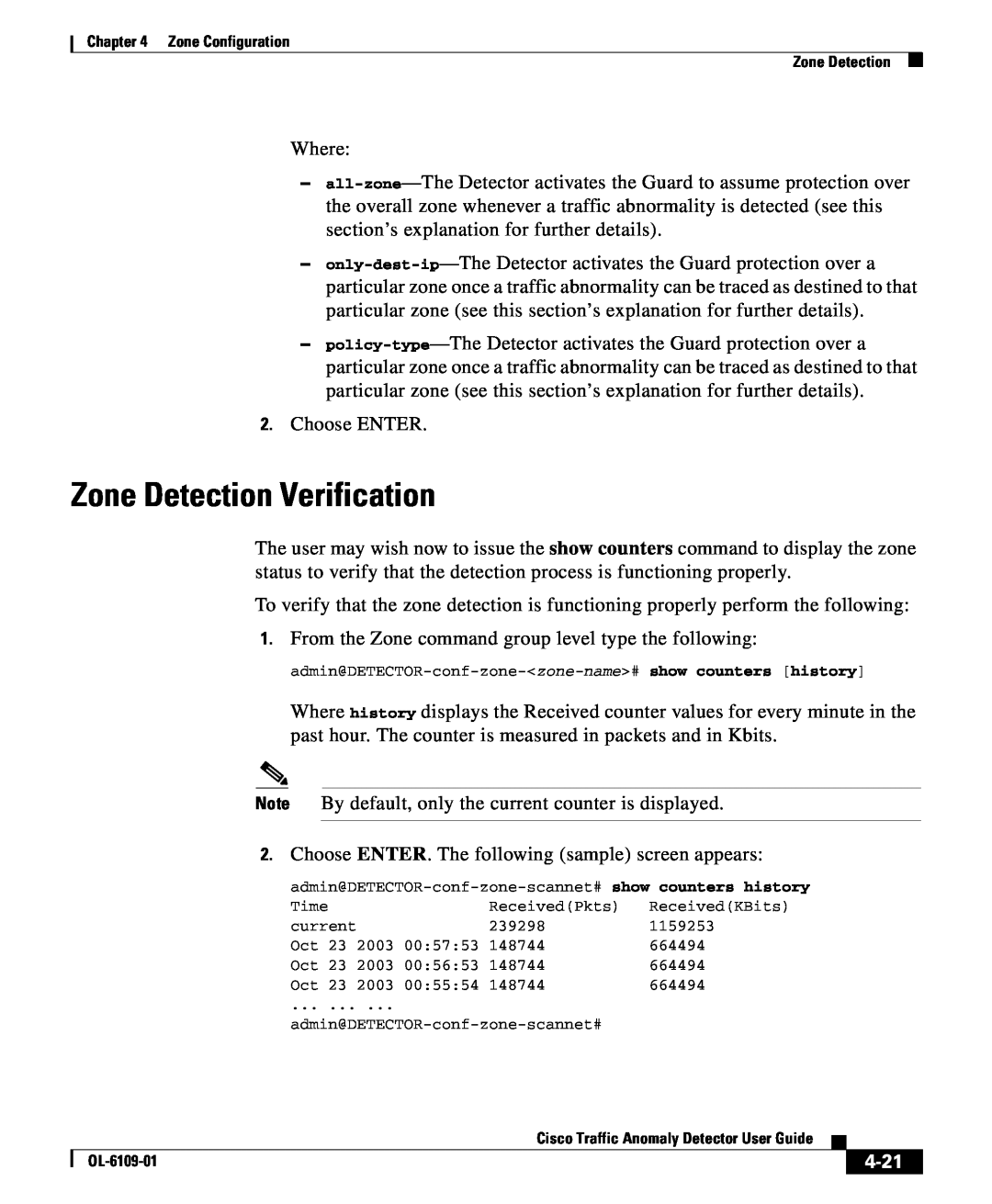 Cisco Systems OL-6109-01 manual Zone Detection Verification, 4-21 