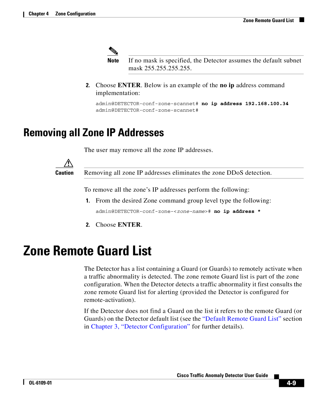 Cisco Systems OL-6109-01 manual Zone Remote Guard List, Removing all Zone IP Addresses 