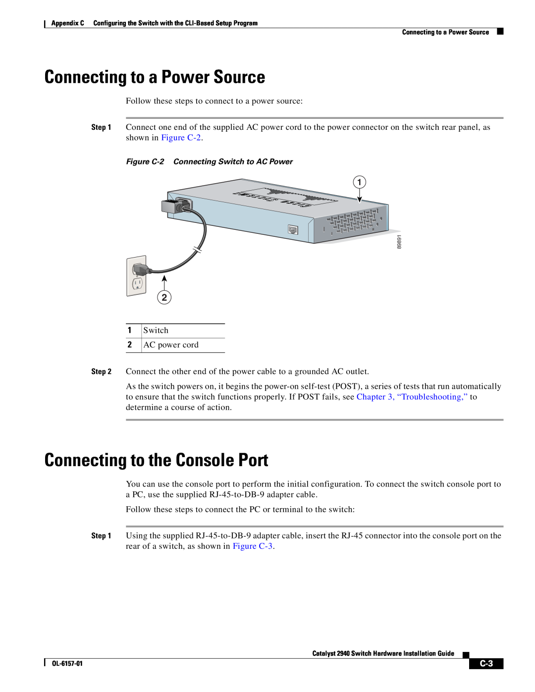 Cisco Systems OL-6157-01 manual Connecting to a Power Source, Connecting to the Console Port 