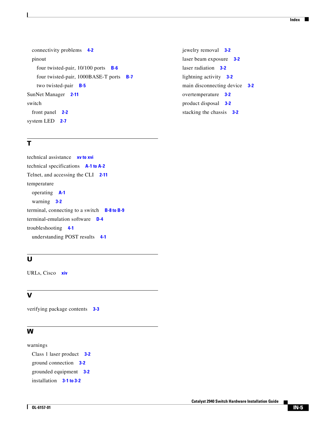 Cisco Systems OL-6157-01 manual IN-5 