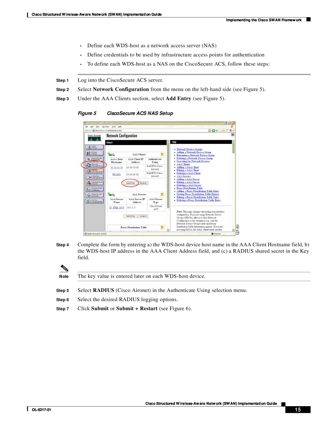 Cisco Systems OL-6217-01 manual Define each WDS-host as a network access server NAS 