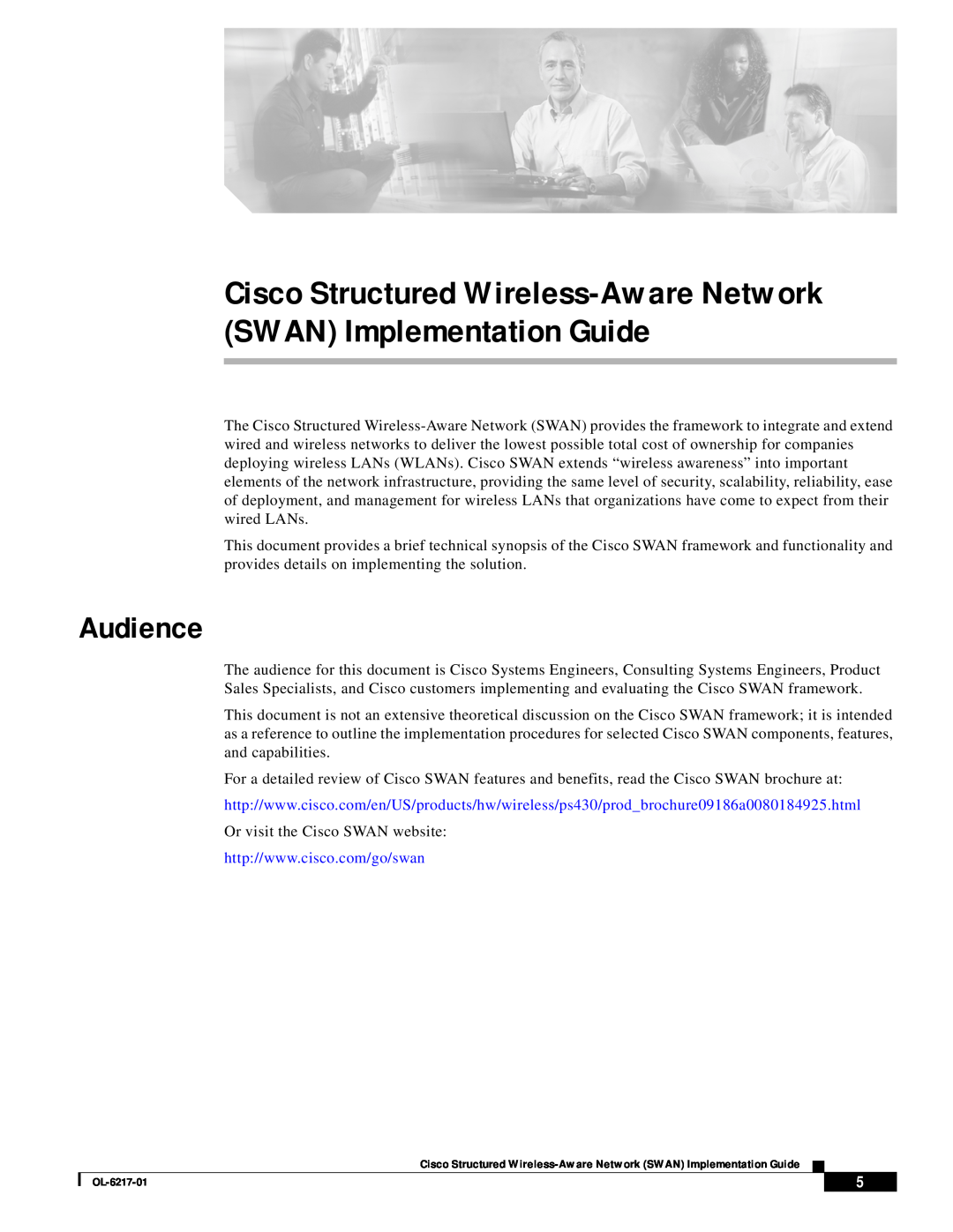 Cisco Systems OL-6217-01 manual Audience, Cisco Structured Wireless-Aware Network SWAN Implementation Guide 