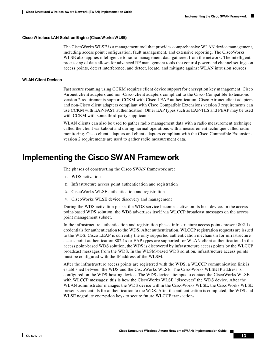 Cisco Systems OL-6217-01 manual Implementing the Cisco Swan Framework 