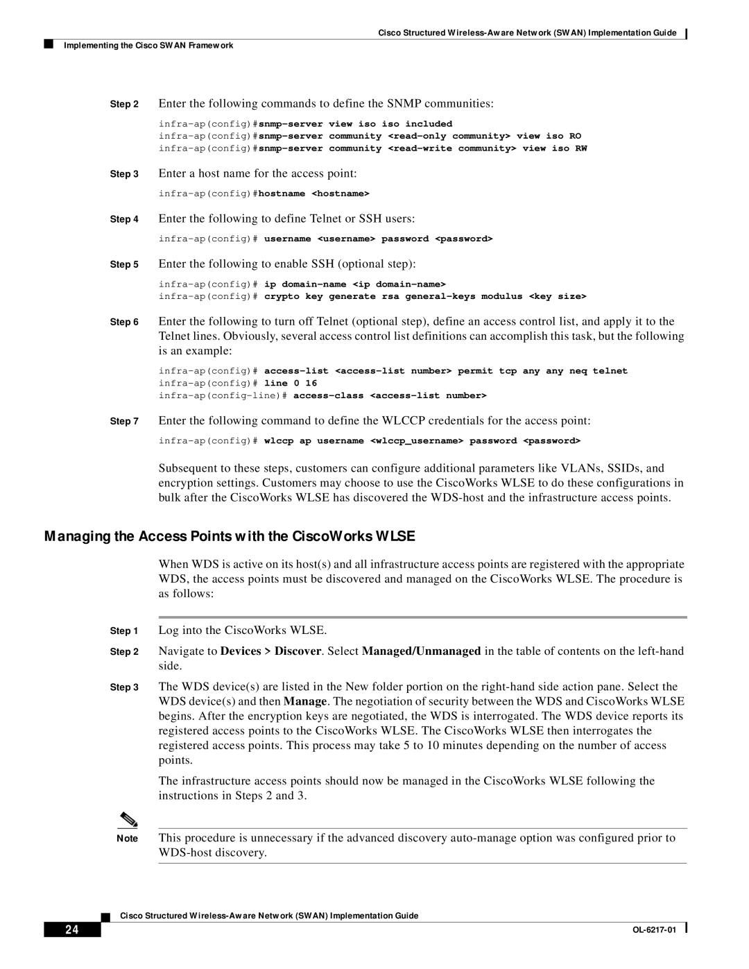 Cisco Systems OL-6217-01 manual Managing the Access Points with the CiscoWorks Wlse, Snmp-server view iso iso included 