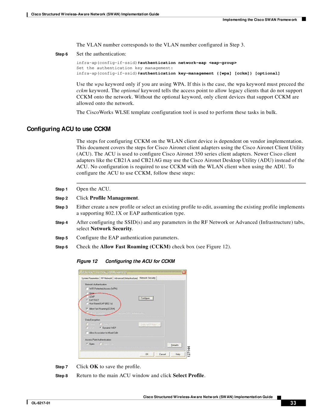 Cisco Systems OL-6217-01 manual Configuring ACU to use Cckm, Click Profile Management 