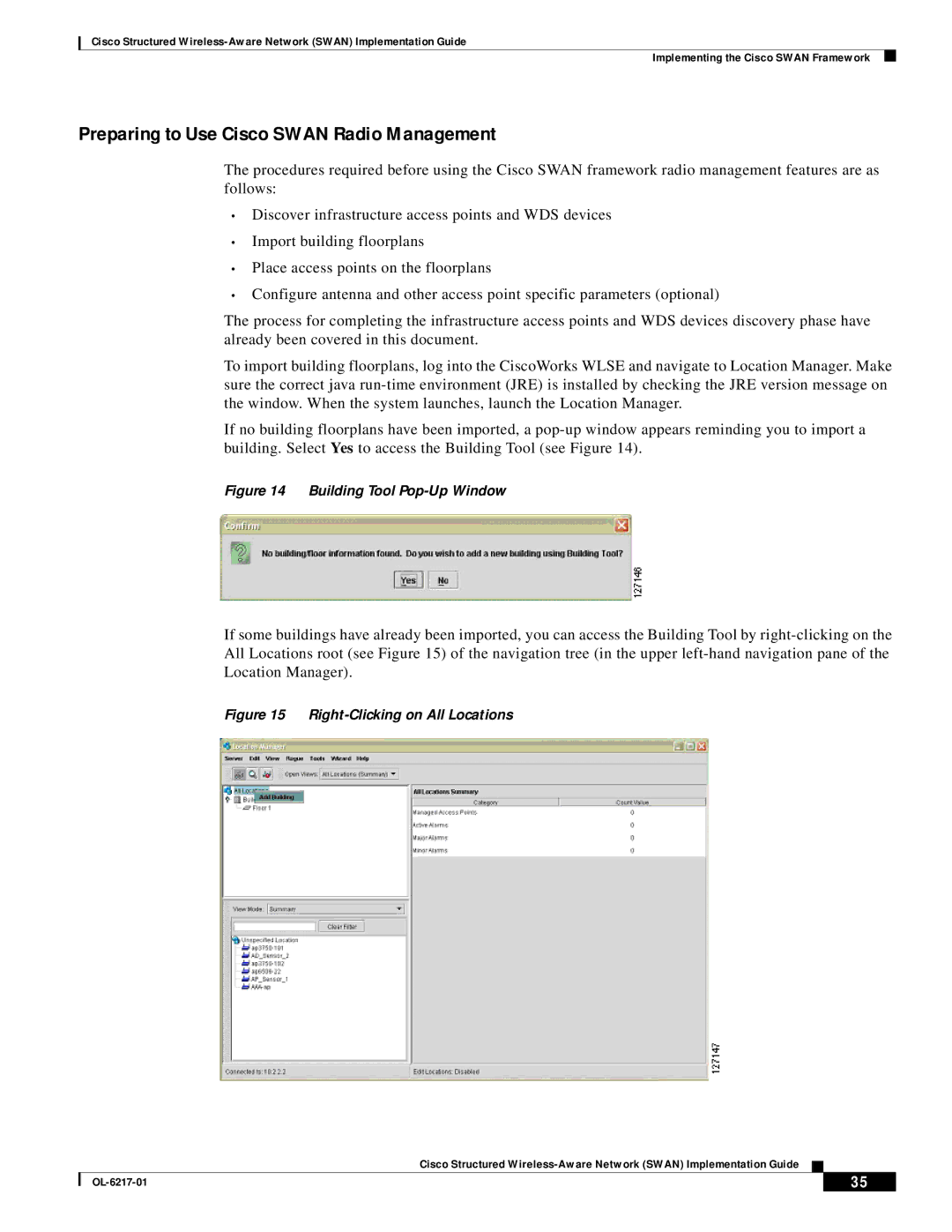 Cisco Systems OL-6217-01 manual Preparing to Use Cisco Swan Radio Management, Building Tool Pop-Up Window 