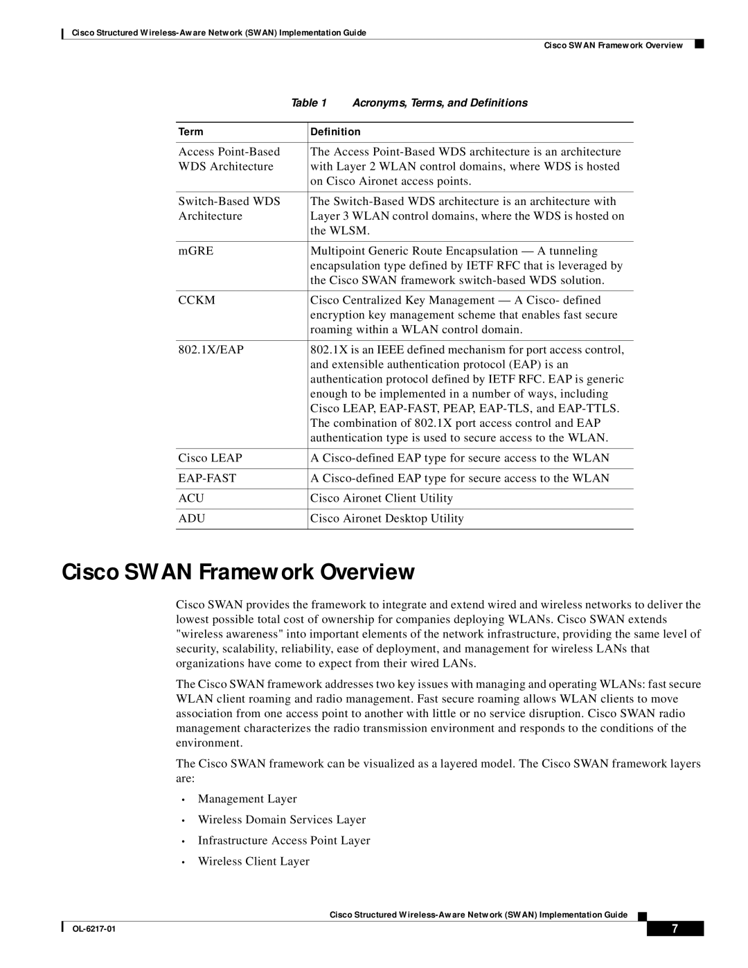 Cisco Systems OL-6217-01 manual Cisco Swan Framework Overview 