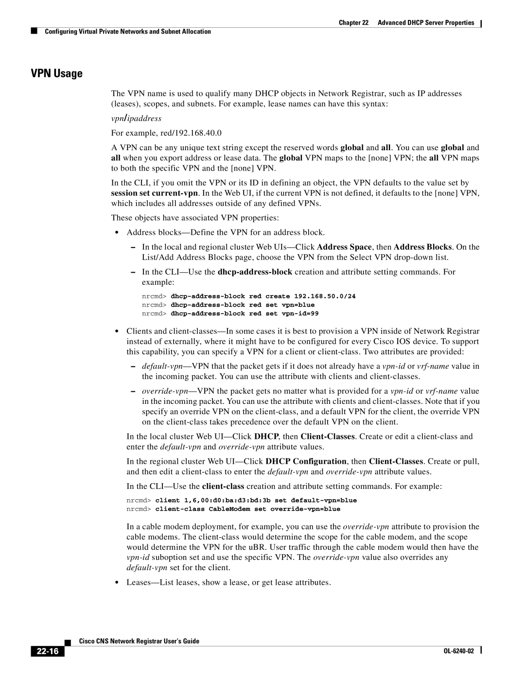 Cisco Systems OL-6240-02 manual VPN Usage, 22-16 