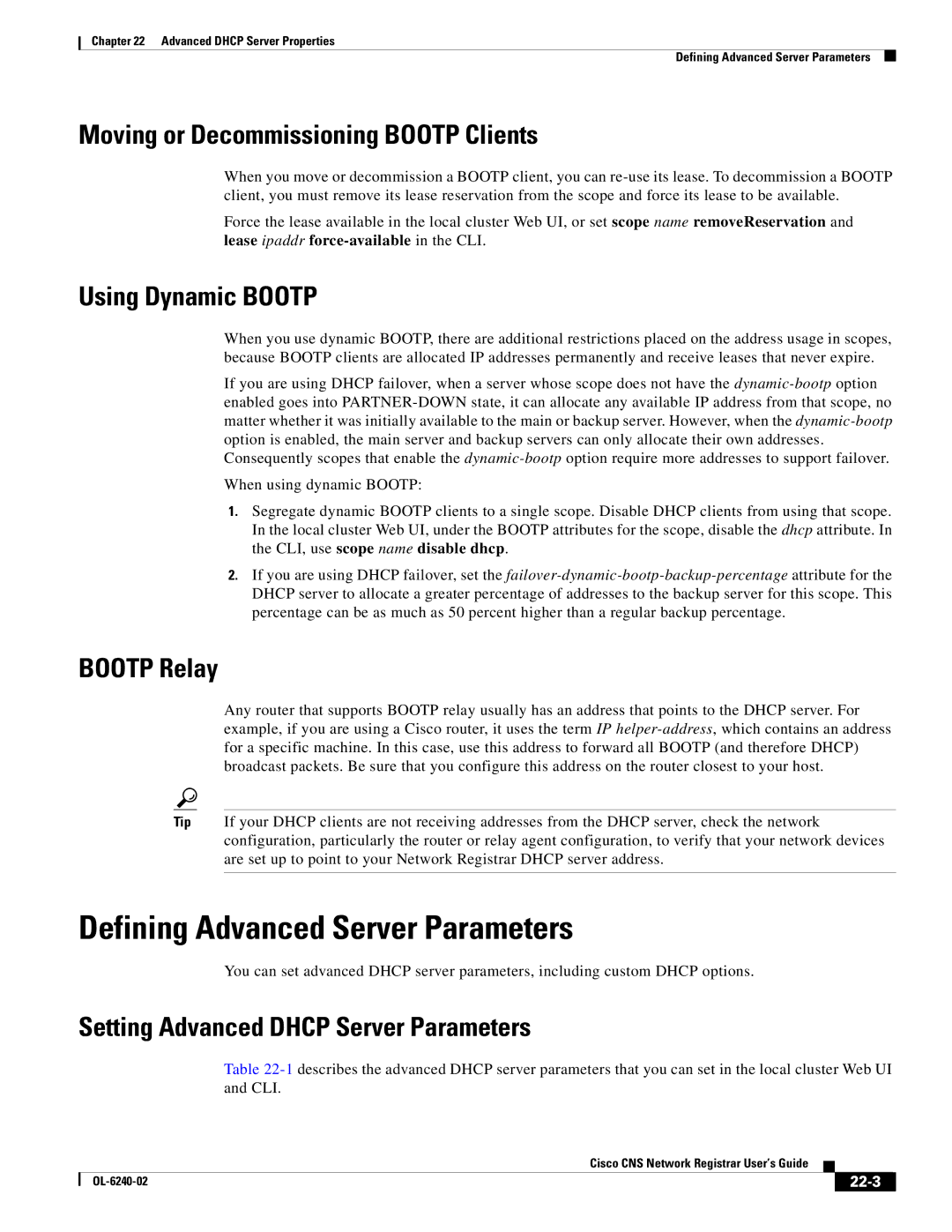 Cisco Systems OL-6240-02 Defining Advanced Server Parameters, Moving or Decommissioning Bootp Clients, Using Dynamic Bootp 