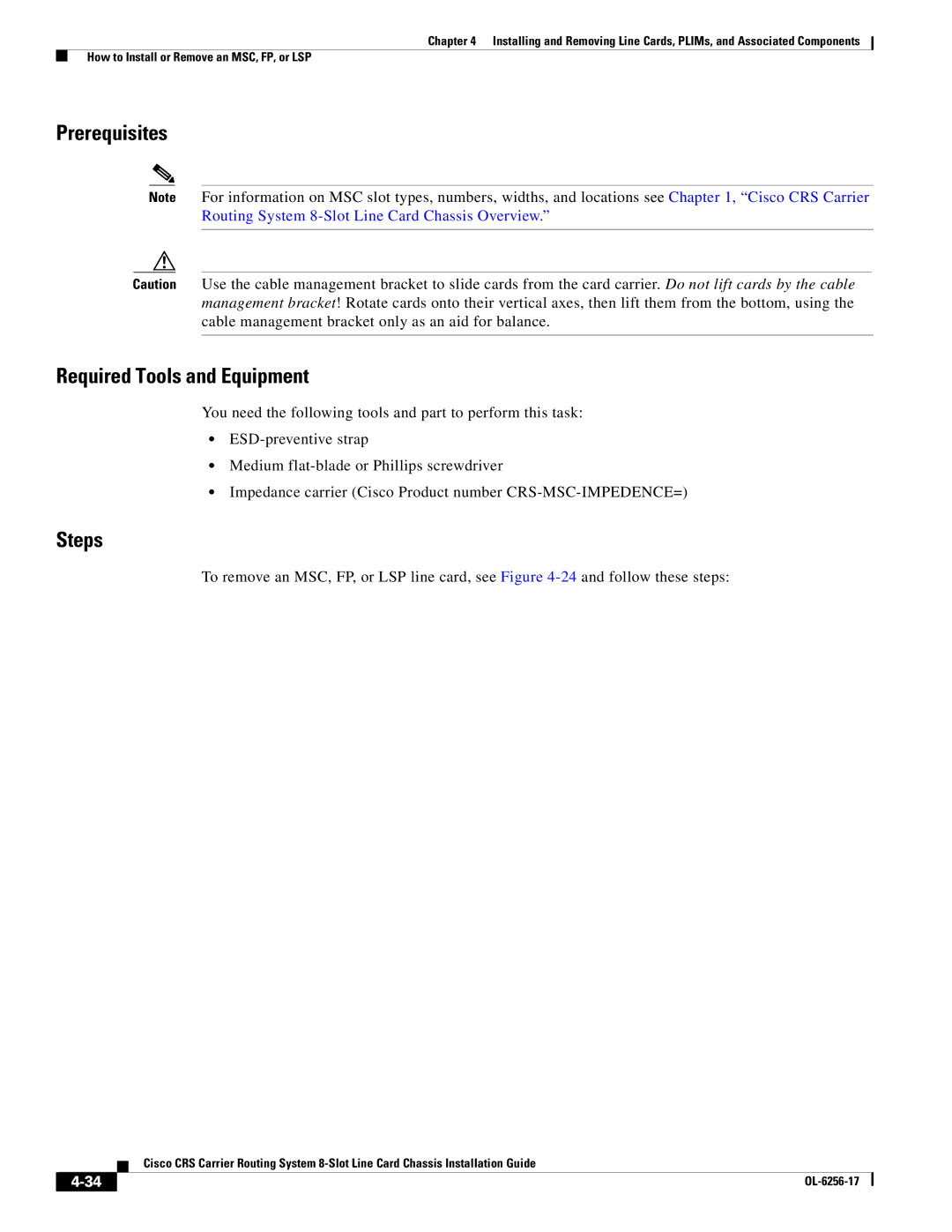 Cisco Systems OL-6256-17 manual Prerequisites Required Tools and Equipment 