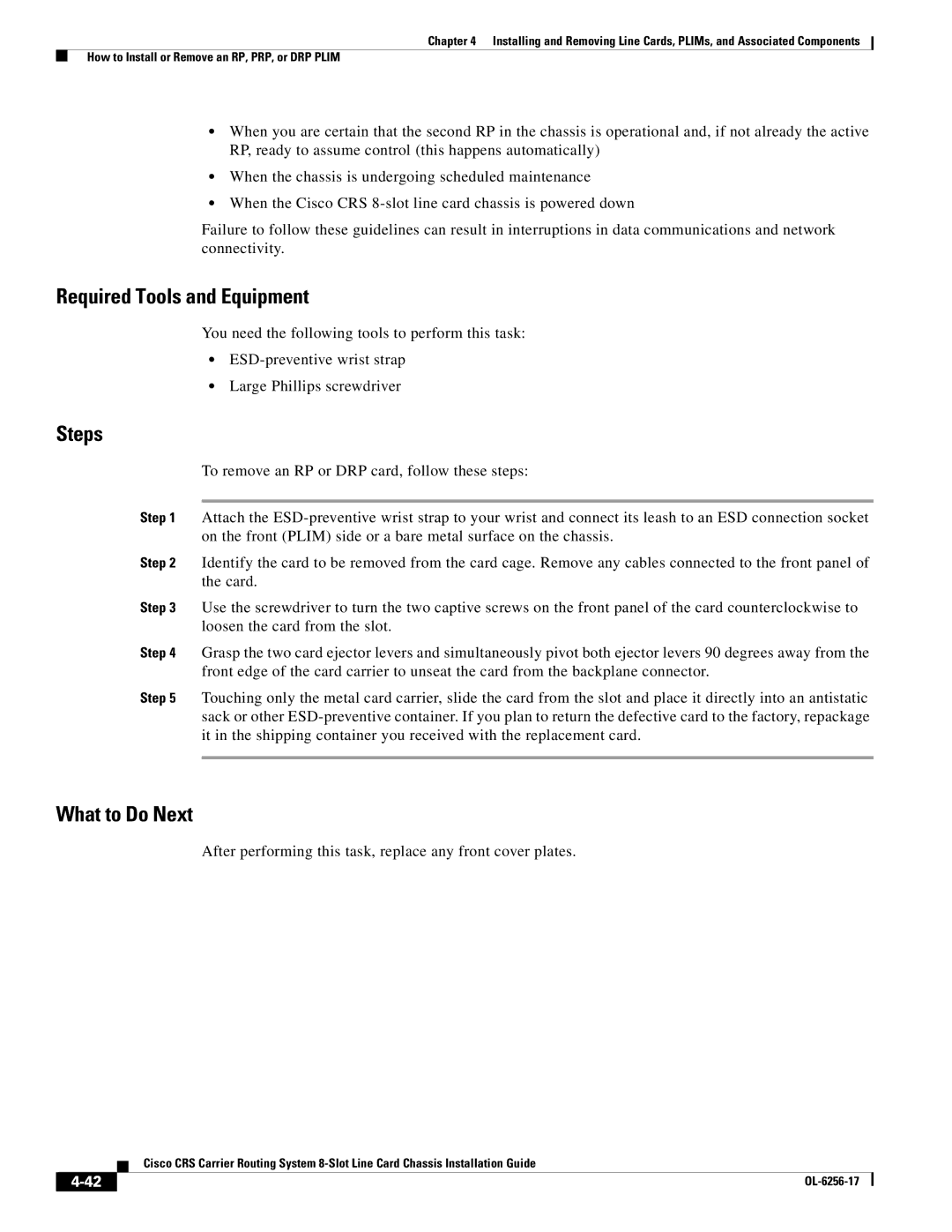 Cisco Systems OL-6256-17 manual After performing this task, replace any front cover plates 