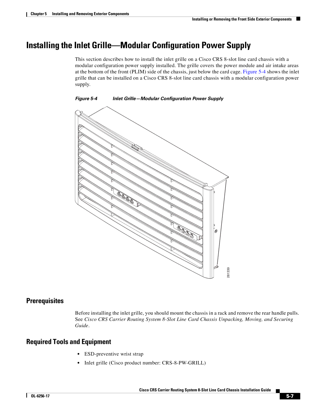 Cisco Systems OL-6256-17 manual Inlet Grille-Modular Configuration Power Supply 