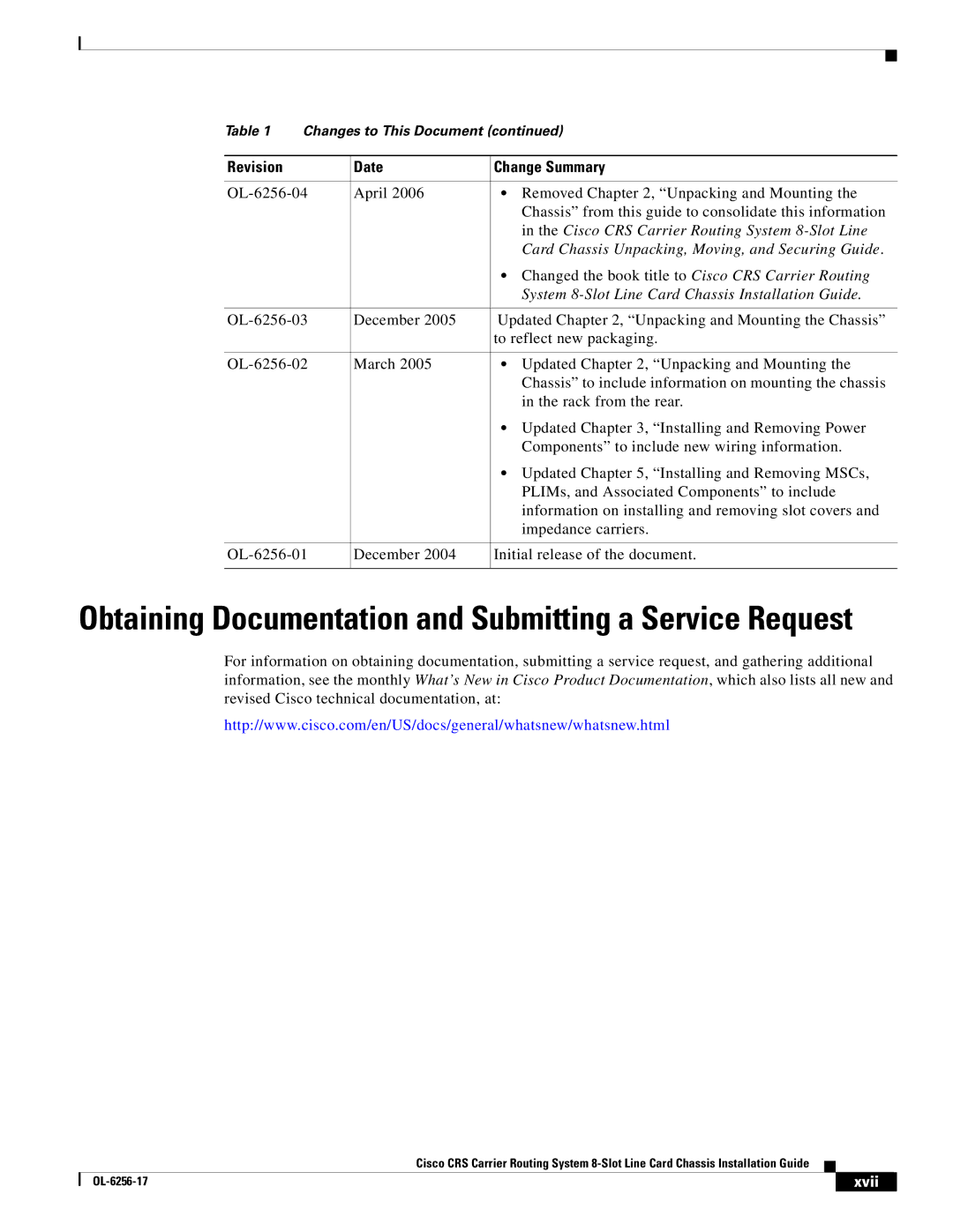 Cisco Systems OL-6256-17 manual Obtaining Documentation and Submitting a Service Request 