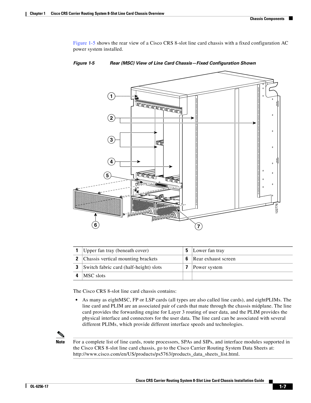 Cisco Systems OL-6256-17 manual Rear MSC View of Line Card Chassis-Fixed Configuration Shown 