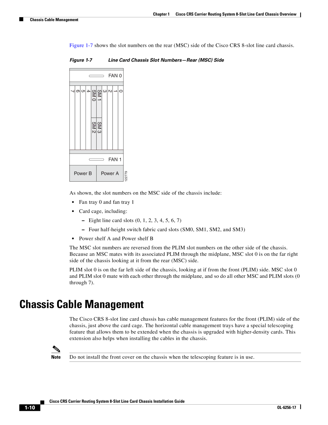 Cisco Systems OL-6256-17 manual Chassis Cable Management, Line Card Chassis Slot Numbers-Rear MSC Side 