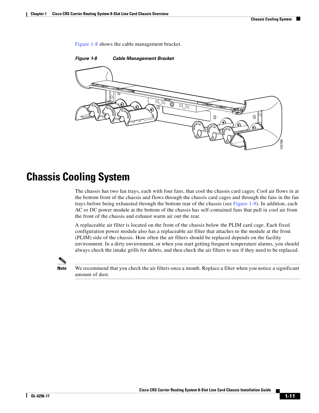 Cisco Systems OL-6256-17 manual Chassis Cooling System, 8shows the cable management bracket 