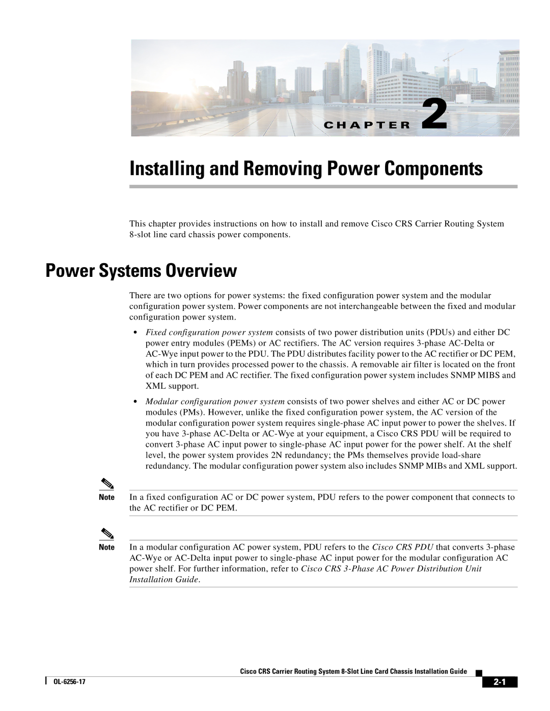 Cisco Systems OL-6256-17 manual Installing and Removing Power Components, Power Systems Overview 