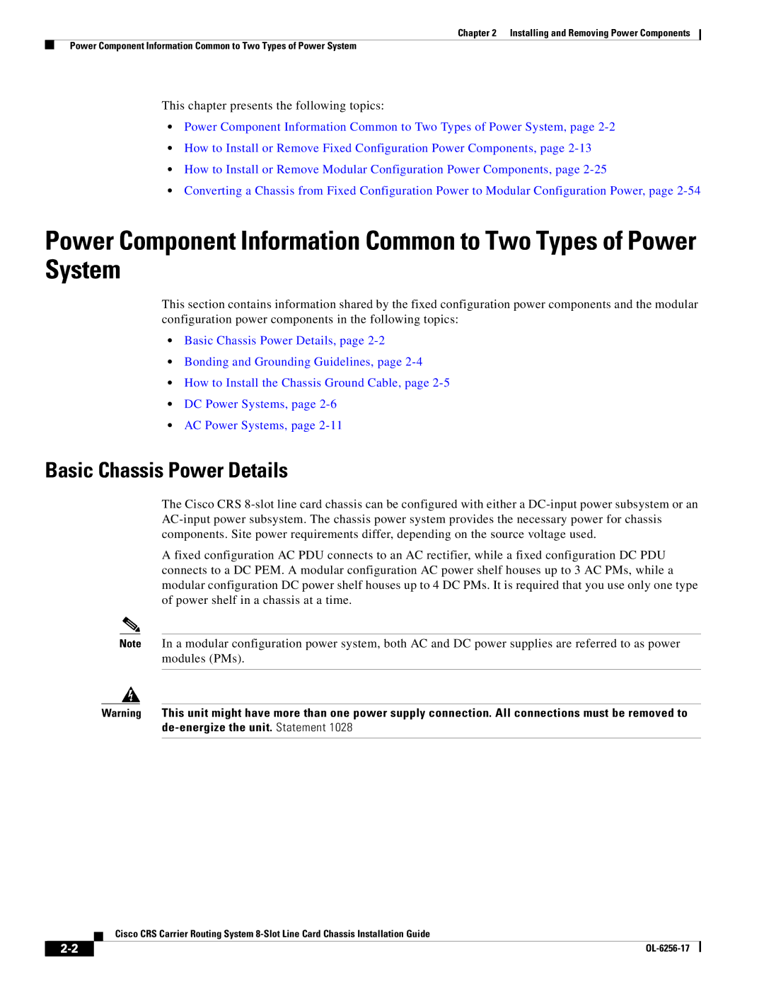 Cisco Systems OL-6256-17 manual Basic Chassis Power Details 