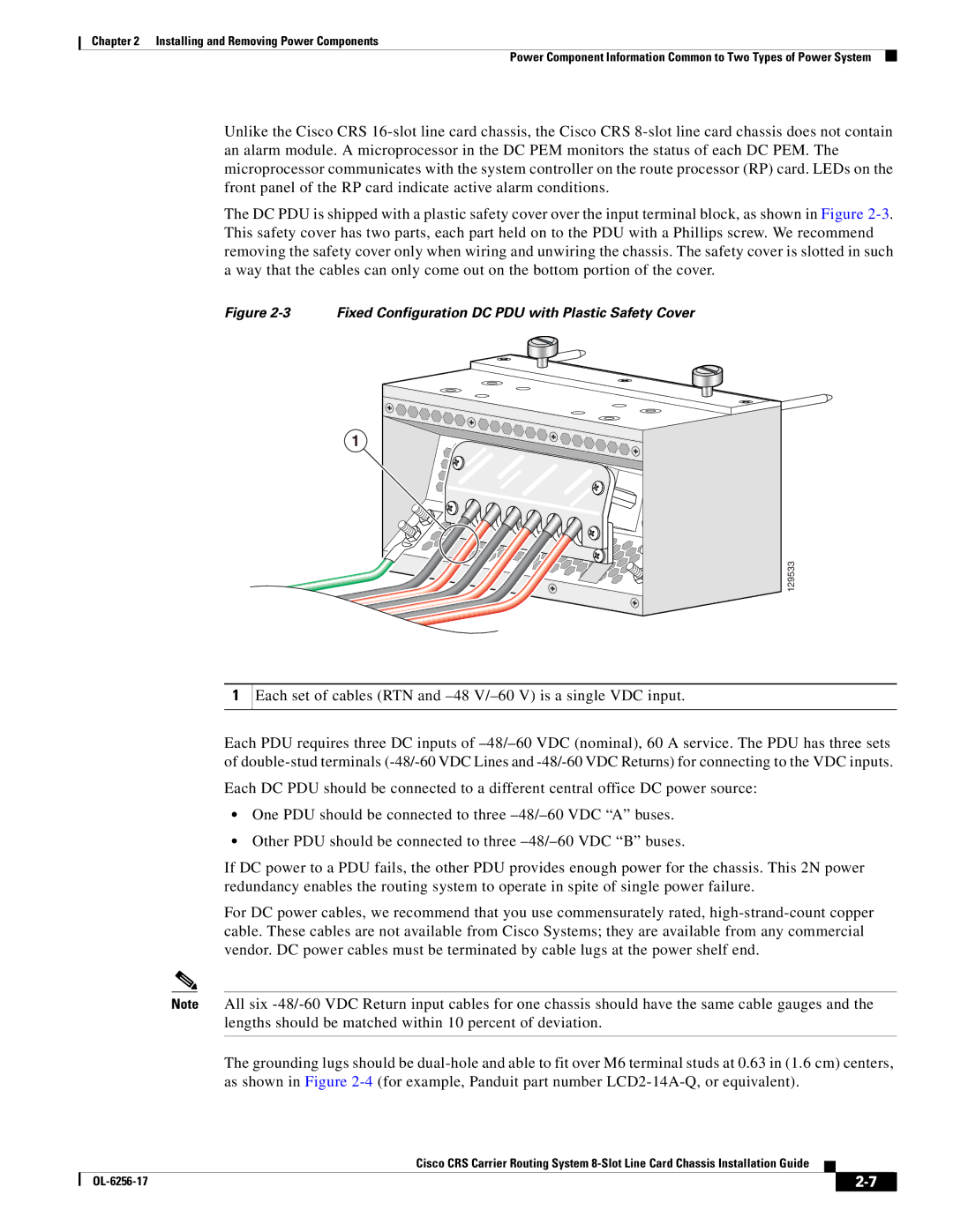Cisco Systems OL-6256-17 manual Fixed Configuration DC PDU with Plastic Safety Cover 
