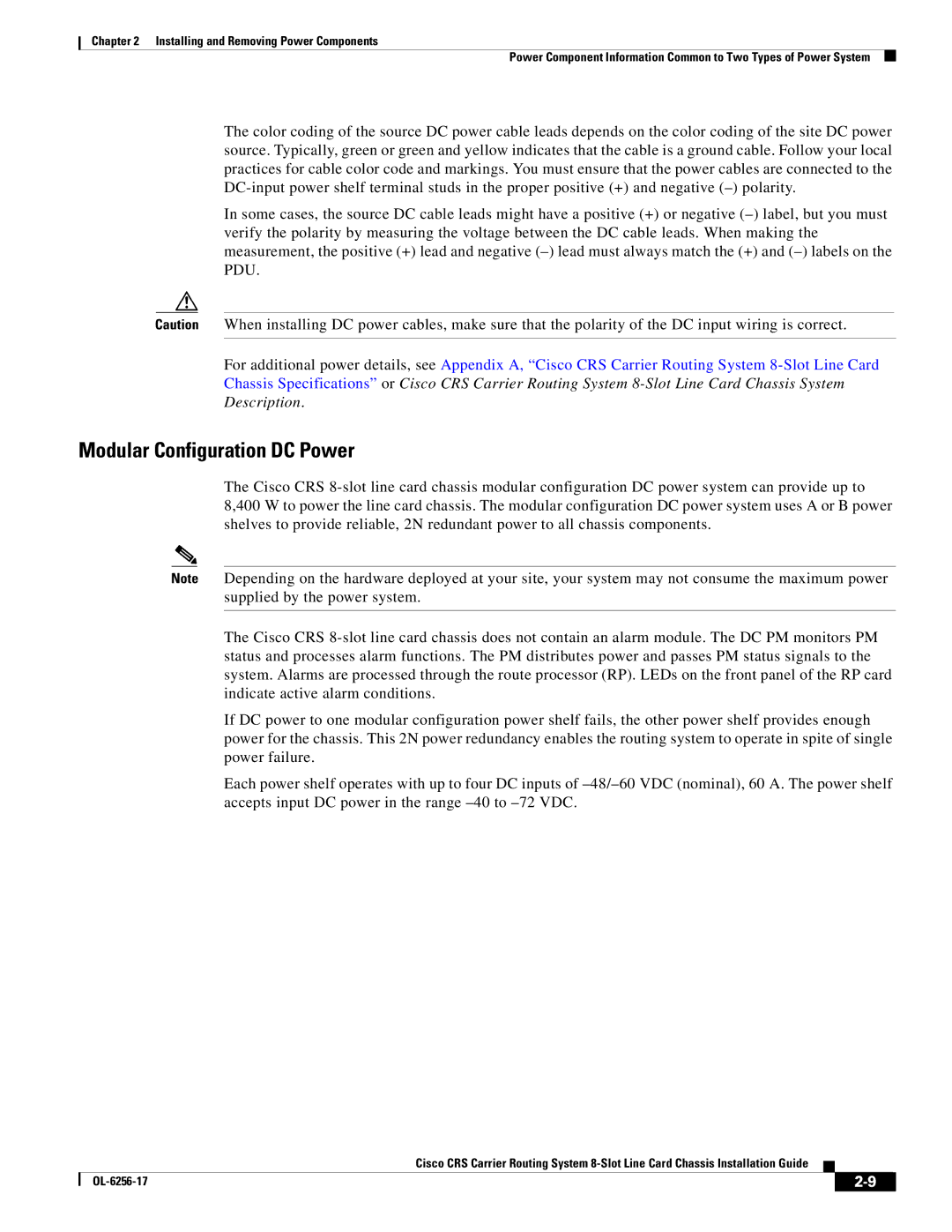 Cisco Systems OL-6256-17 manual Modular Configuration DC Power 