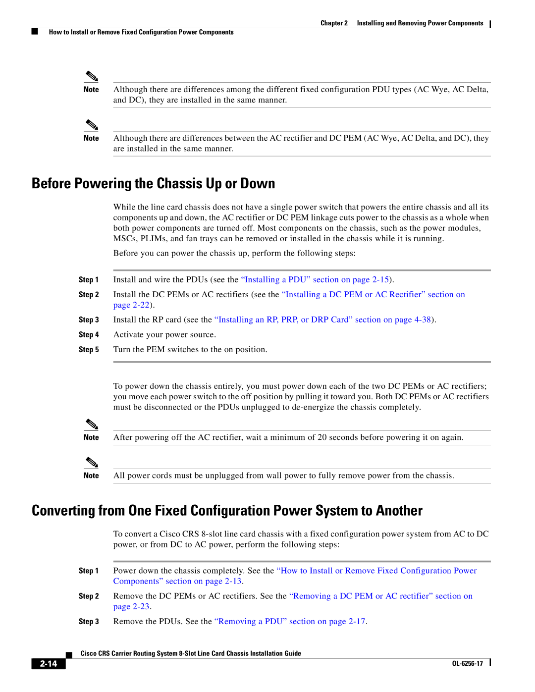 Cisco Systems OL-6256-17 manual Before Powering the Chassis Up or Down 