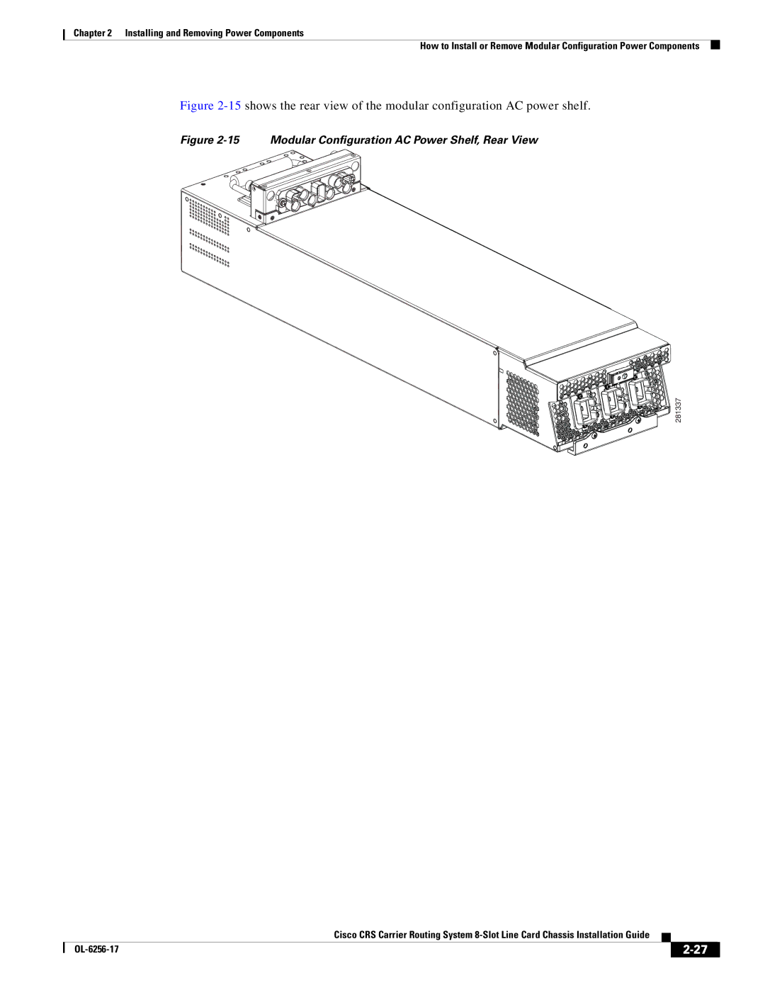 Cisco Systems OL-6256-17 manual Modular Configuration AC Power Shelf, Rear View 