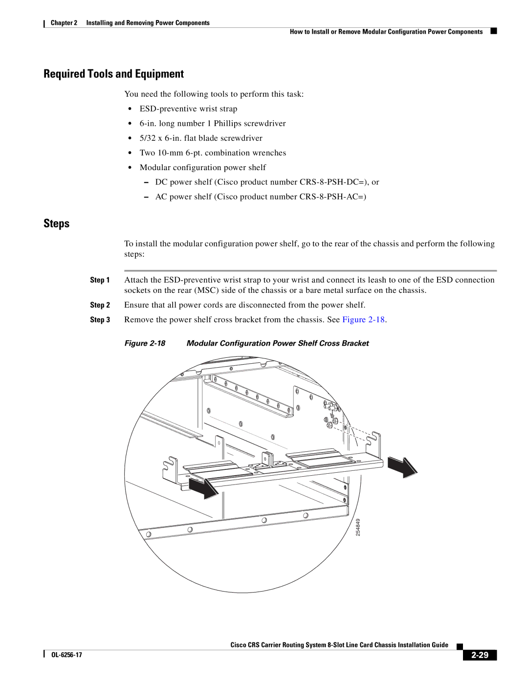 Cisco Systems OL-6256-17 manual Modular Configuration Power Shelf Cross Bracket 