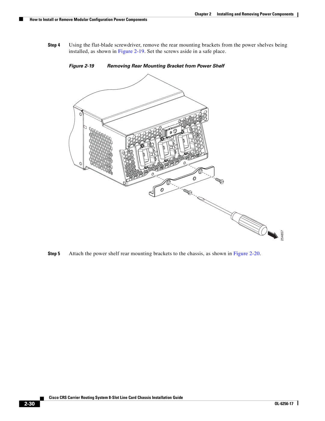 Cisco Systems OL-6256-17 manual Removing Rear Mounting Bracket from Power Shelf 