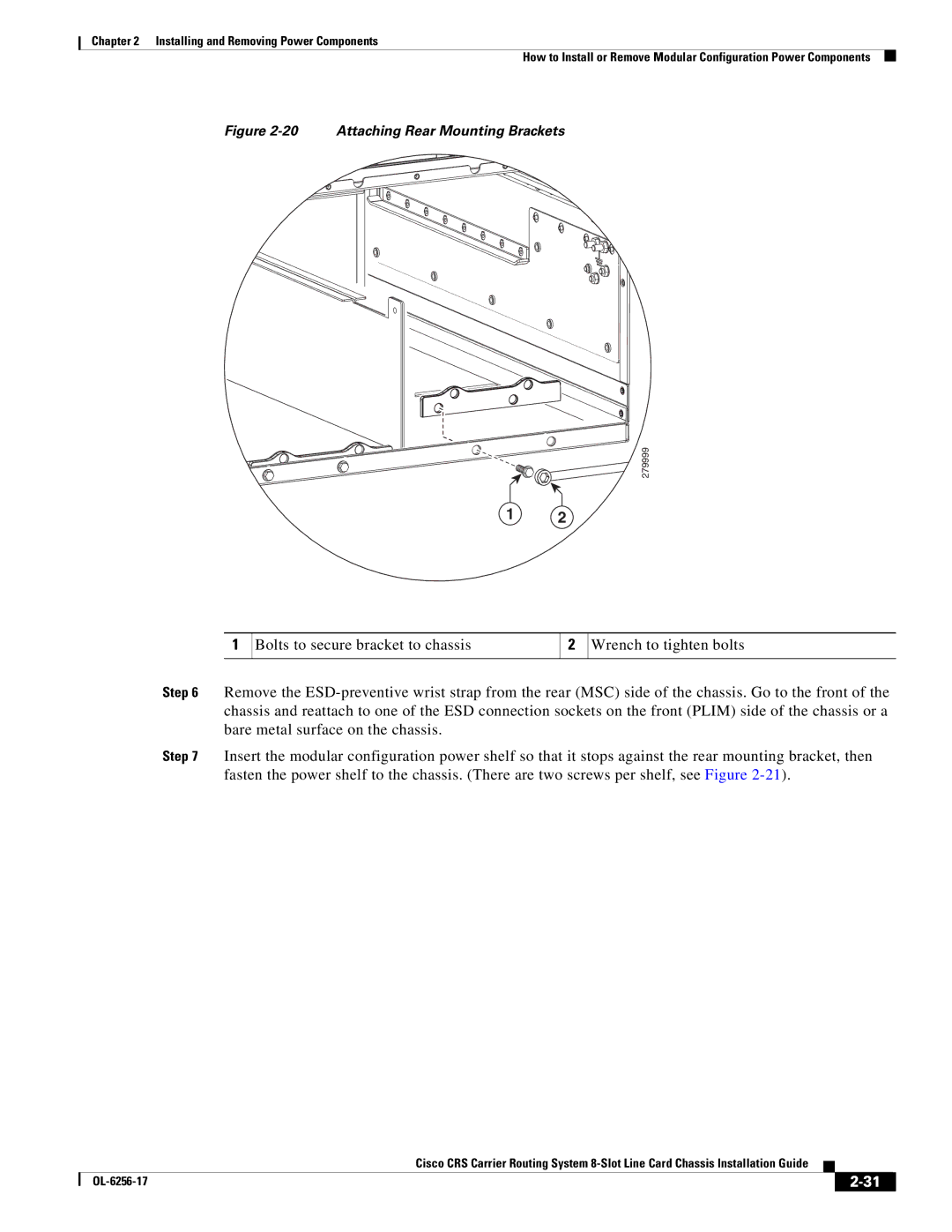 Cisco Systems OL-6256-17 manual Attaching Rear Mounting Brackets 